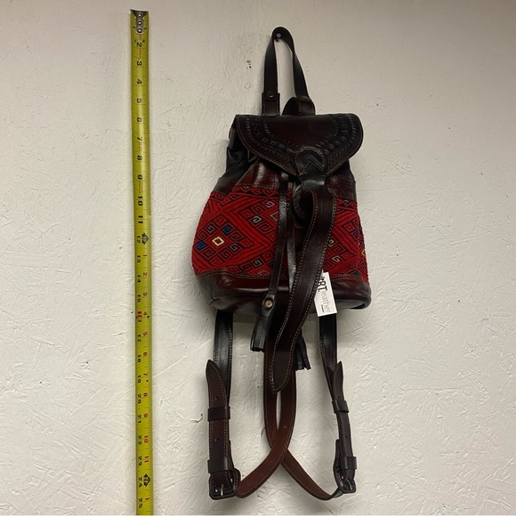 Art Leather Chiapas Backpack Mexican Woven Fabric Embroidered Bag Brown NWT - Picture 13 of 13